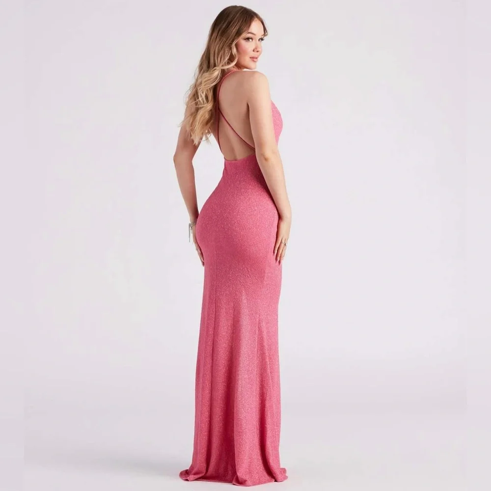 Pink Long Glitter Dress - Picture 3 of 7